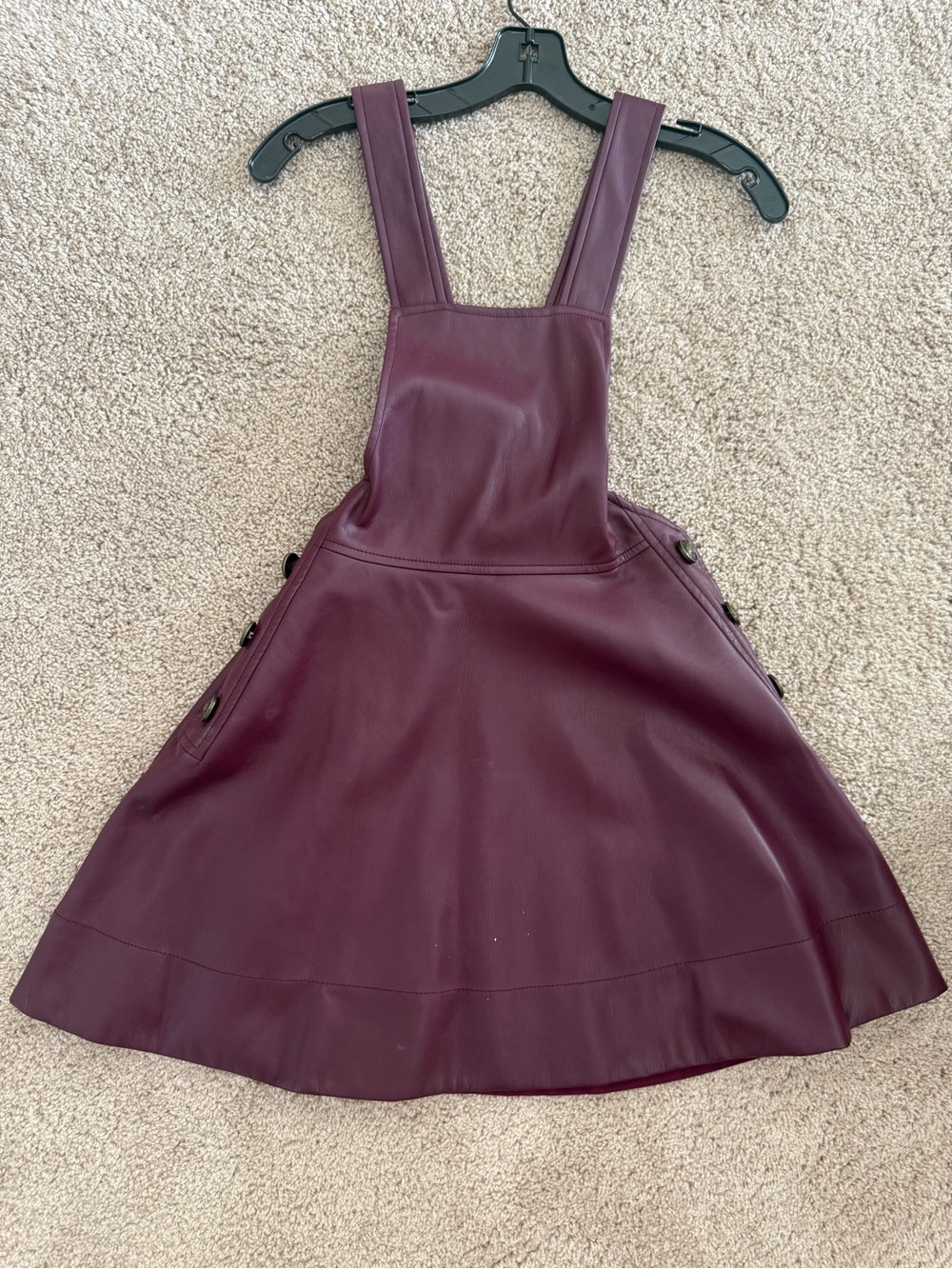 Anthropologie Burgundy Faux Leather Pinafore Dress